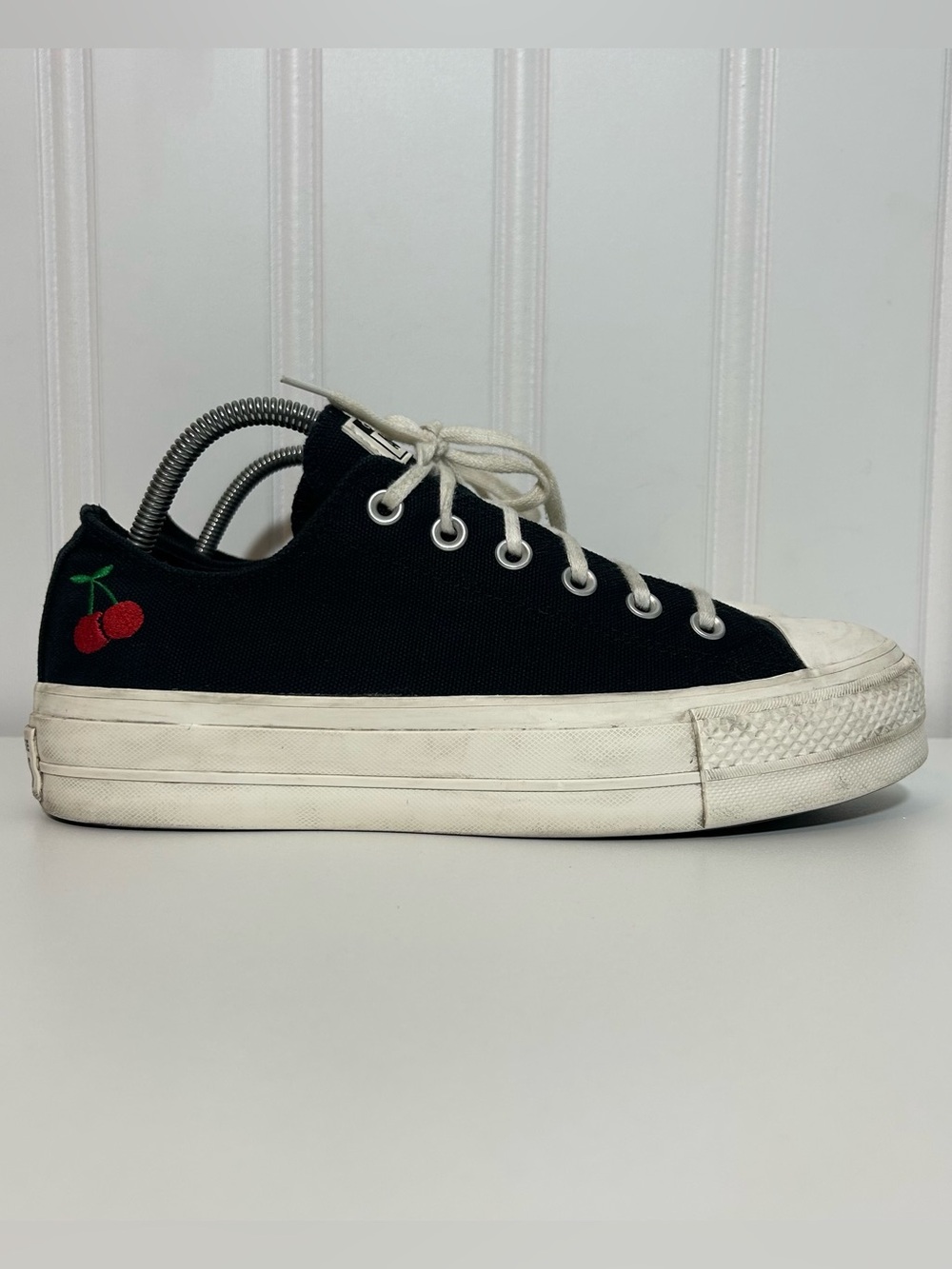 Converse ctas Black Canvas Low-Top Sneakers with Red Cherry Accent